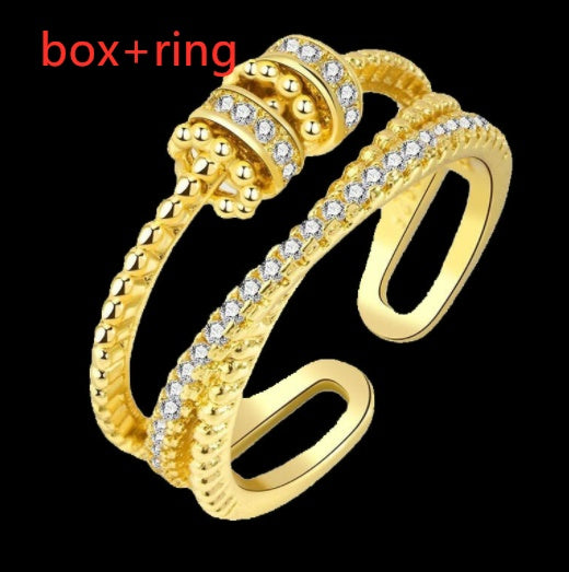 Stress Relief Transporter Spinning Bead Copper Micro Set Zircon Ring