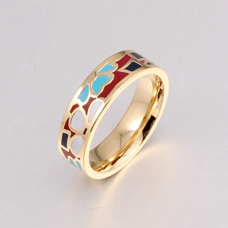 TRENDZ Gold-Color Enamel Ring