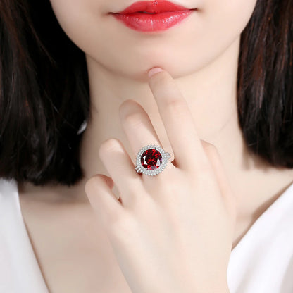 TRENDZ 925 Sterling Silver Red Garnet Ring