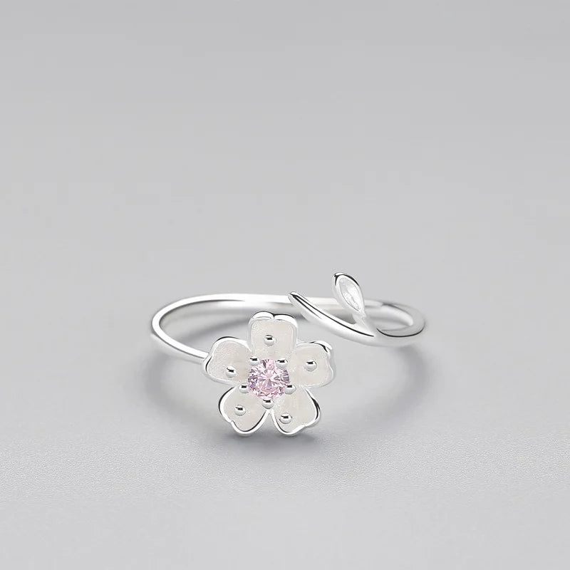 TRENDZ Real 925 Sterling Silver Zircon Enamel Flower