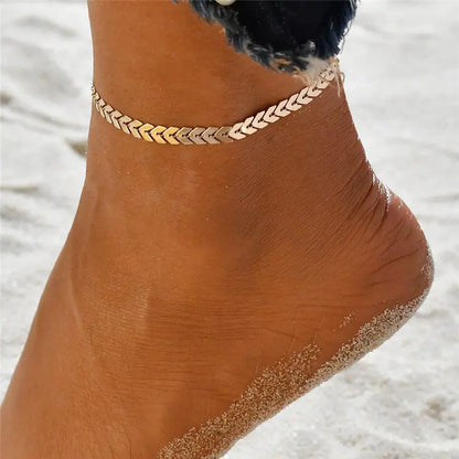 TRENDZ 3pcs/set Gold Color Simple Chain Anklets