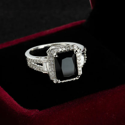 TRENDZ Black Zircon Stone Ring 925 Sterling Silver