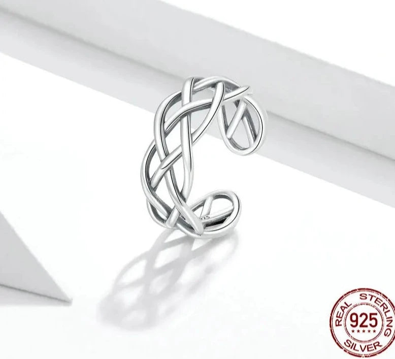 TRENDZ Genuine 925 Sterling Silver Woven Open Ring