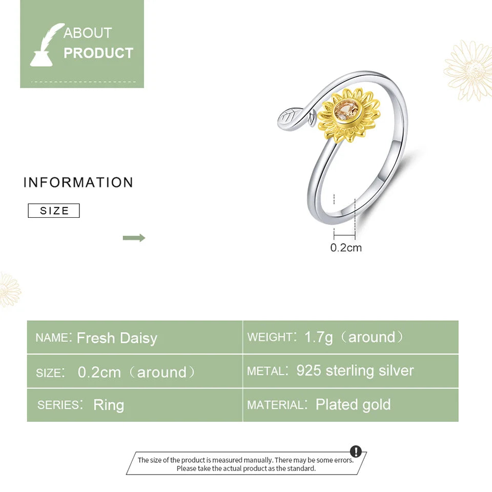 TRENDZ Genuine 925 Sterling Silver Sunflower Open Finger Ring