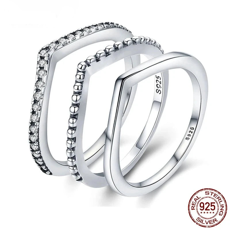 TRENDZ 925 Sterling Silver Water Droplet Clear Rings