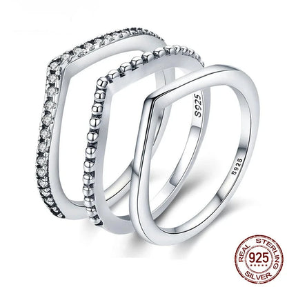 TRENDZ 925 Sterling Silver Water Droplet Clear Rings