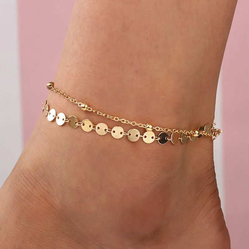 TRENDZ 3pcs/set Gold Color Simple Chain Anklets