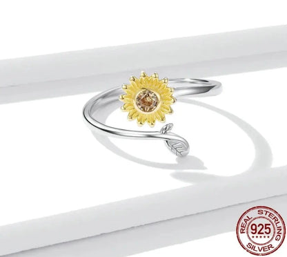 TRENDZ Genuine 925 Sterling Silver Sunflower Open Finger Ring