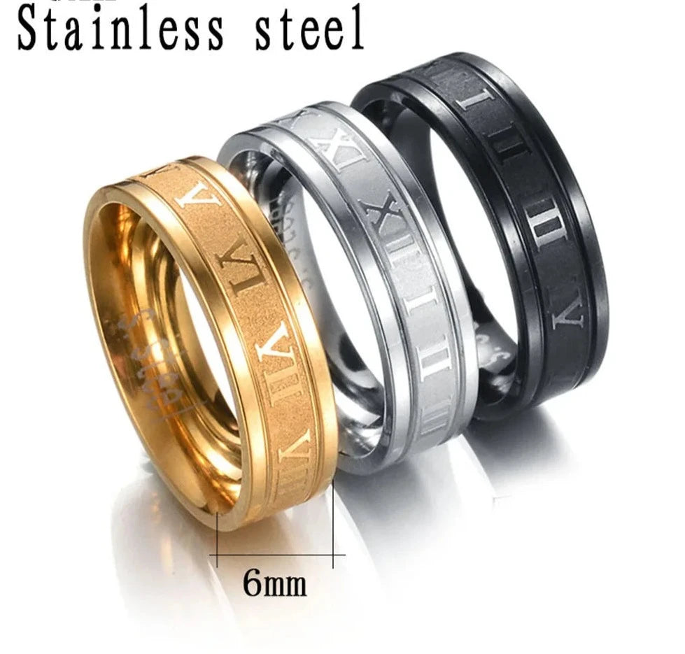 TRENDZ 6 mm 316L Stainless Steel Ring Roman Numerals