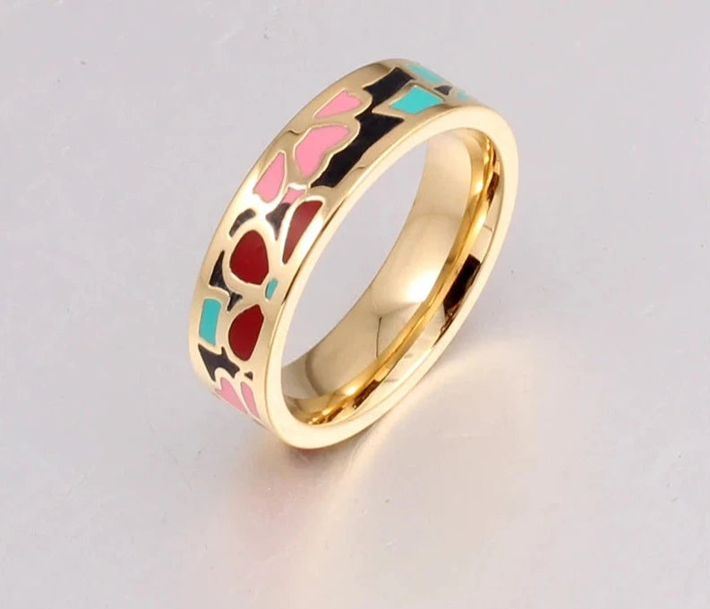 TRENDZ Gold-Color Enamel Ring