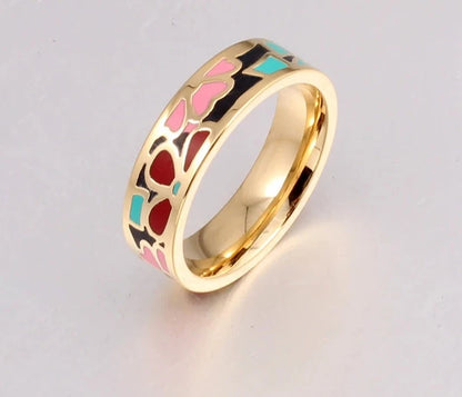 TRENDZ Gold-Color Enamel Ring