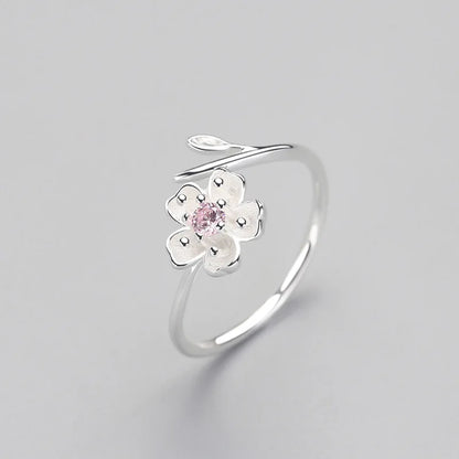 TRENDZ Real 925 Sterling Silver Zircon Enamel Flower