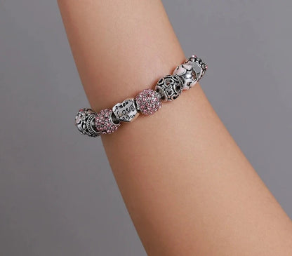 TRENDZ Silver Plated Love and Flower Beads Bracelet