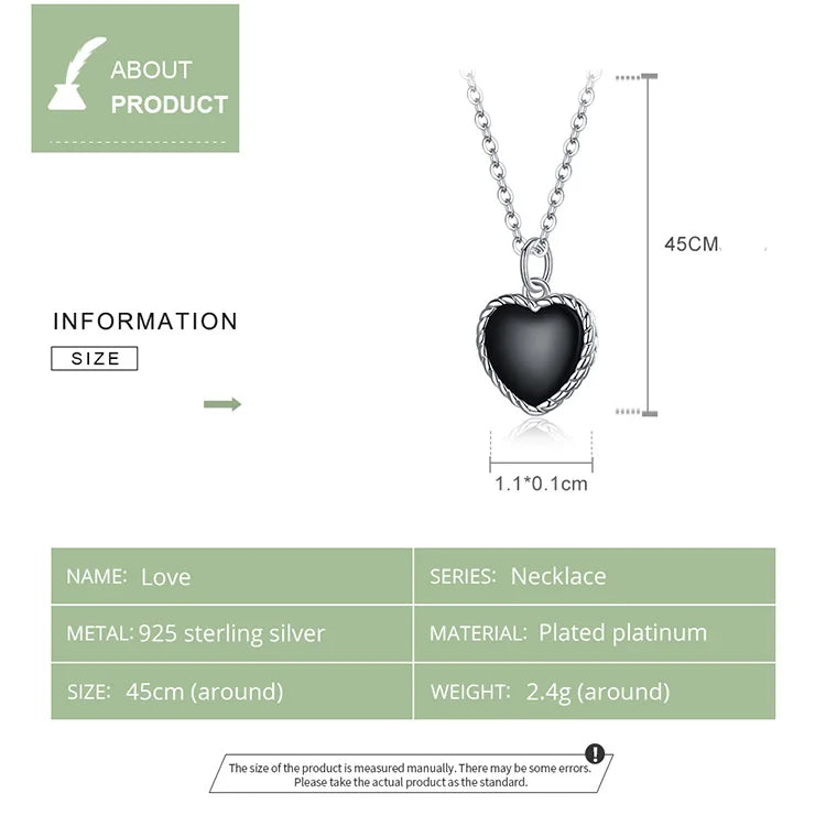 TRENDZ 925 Sterling Silver Black Heart Love Pendant