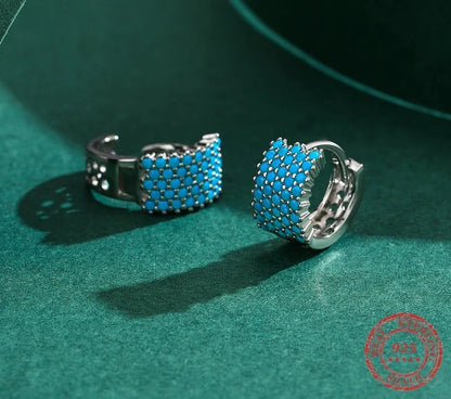 TRENDZ Real 925 Sterling Silver Turquoise Elegant Earring