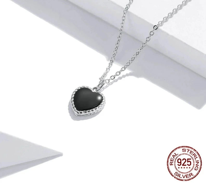 TRENDZ 925 Sterling Silver Black Heart Love Pendant