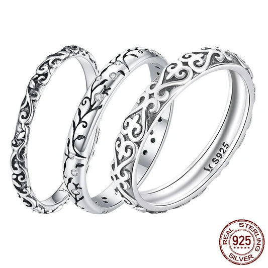 TRENDZ Vintage 925 Sterling Silver Embossed Vintage Pattern Rings