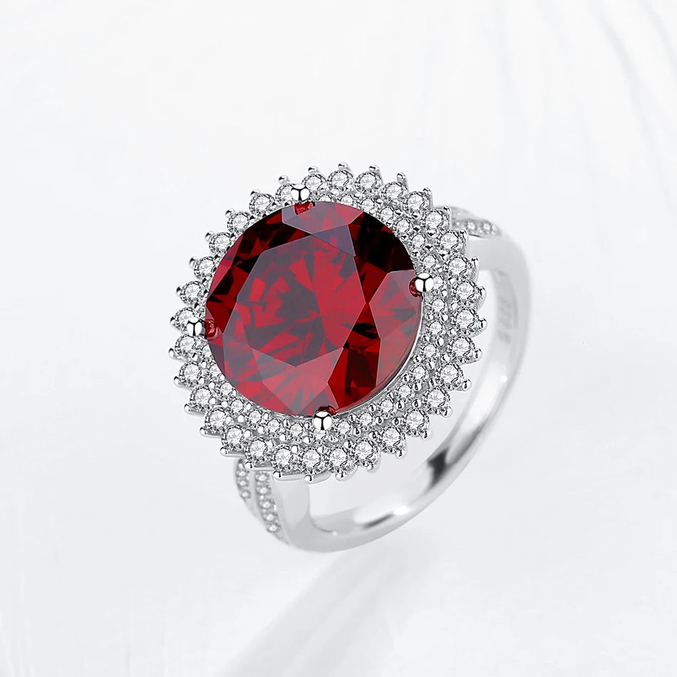 TRENDZ 925 Sterling Silver Red Garnet Ring