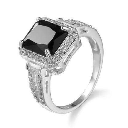 TRENDZ Black Zircon Stone Ring 925 Sterling Silver