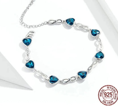 TRENDZ Sterling Silver 925 Chain Hearts Bracelet