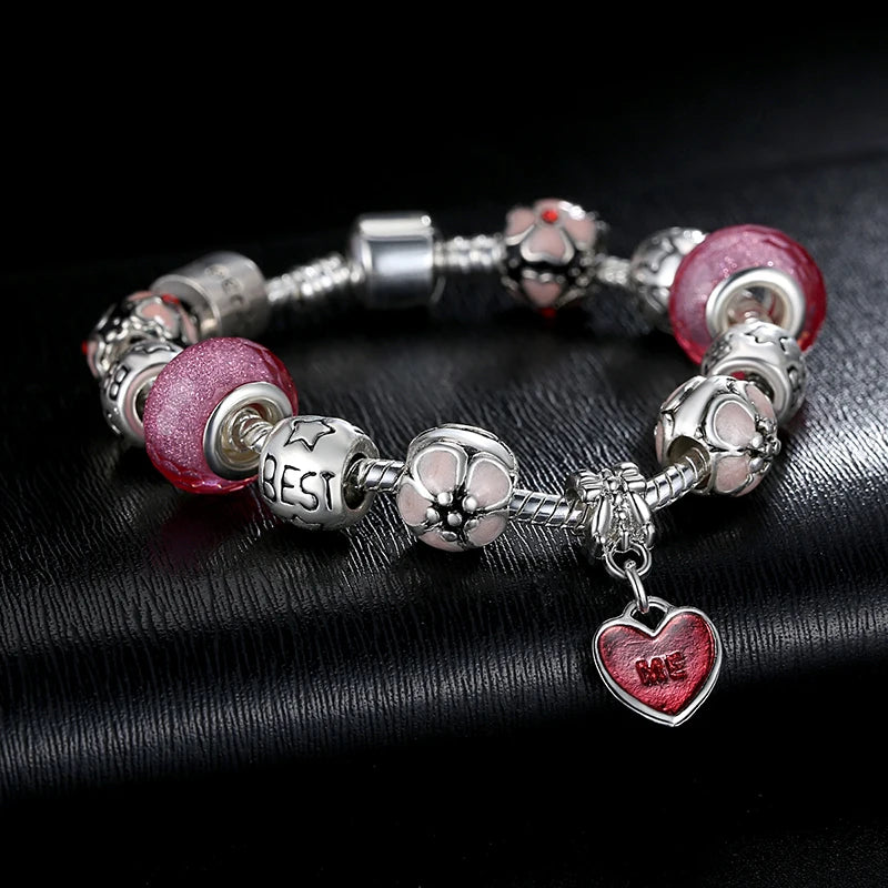 TRENDZ Silver Plated Flower Beads Bracelet