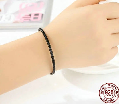 TRENDZ 925 Sterling Silver Genuine Leather Bracelet