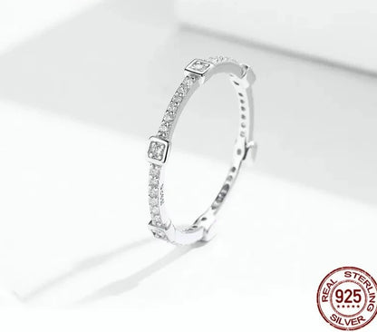 TRENDZ Square Geometric Ring, 925 Sterling Silver