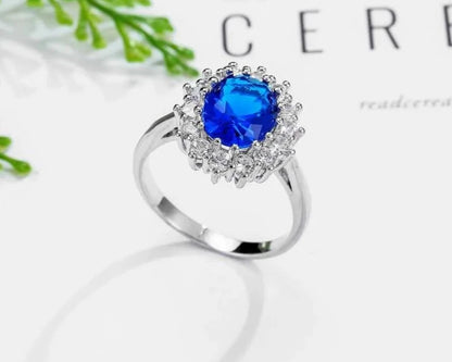 TRENDZ Blue Zircon Ring 925 Sterling Silver