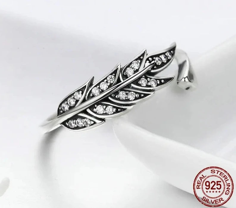 TRENDZ 925 Sterling Silver Feather Wings Ring