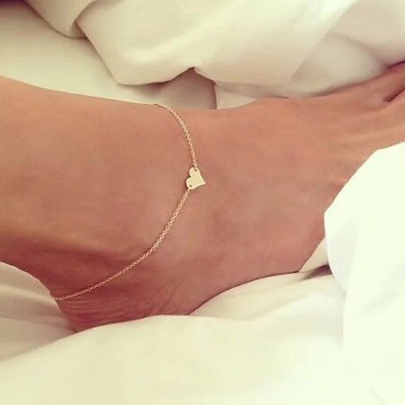 TRENDZ Simple Style Heart Gold and Silver Color Plated Anklet