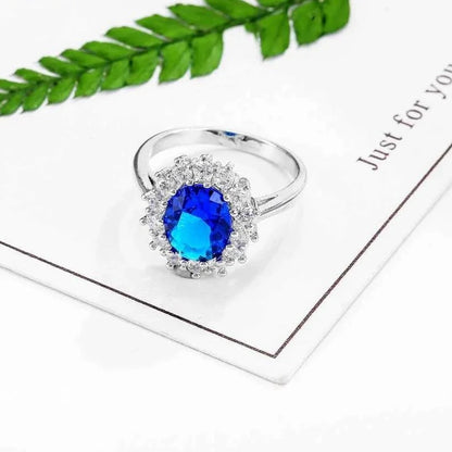 TRENDZ Blue Zircon Ring 925 Sterling Silver