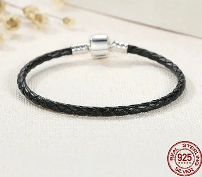 TRENDZ 925 Sterling Silver Genuine Leather Bracelet