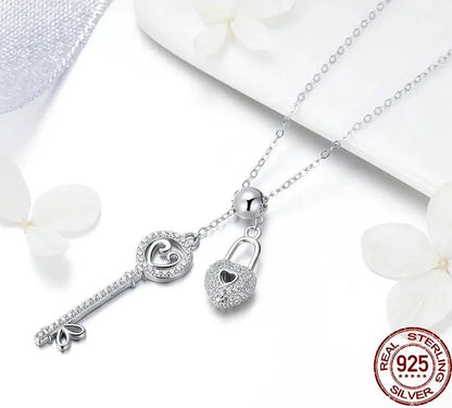 TRENDZ Romantic 925 Sterling Silver Key of Heart Lock Pendant