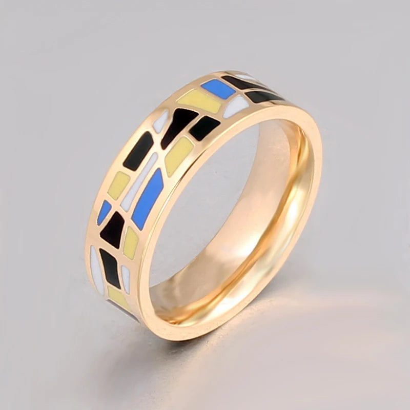 TRENDZ Fashion Multi-Color Geometric Design Ring