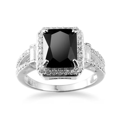 TRENDZ Black Zircon Stone Ring 925 Sterling Silver