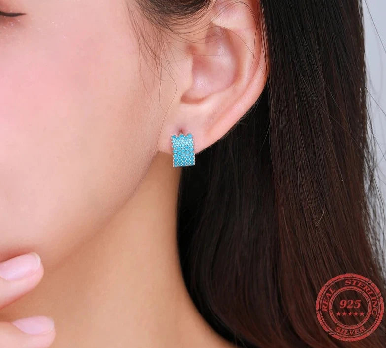 TRENDZ Real 925 Sterling Silver Turquoise Elegant Earring