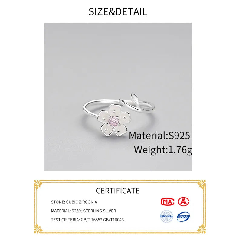 TRENDZ Real 925 Sterling Silver Zircon Enamel Flower