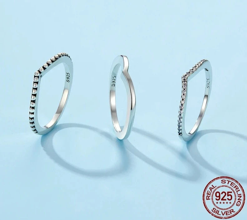 TRENDZ 925 Sterling Silver Water Droplet Clear Rings