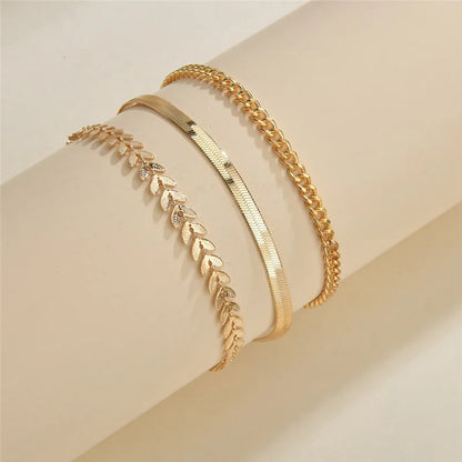 TRENDZ 3pcs/set Gold Color Simple Chain Anklets