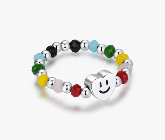 TRENDZ 925 Sterling Silver Colorful Beads Ring