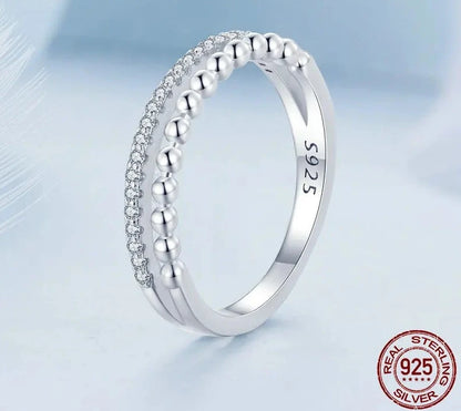 TRENDZ 925 Sterling Silver Double Layer Ring