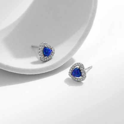 TRENDZ 925 Sterling Silver Sparkling Blue Opal Earrings