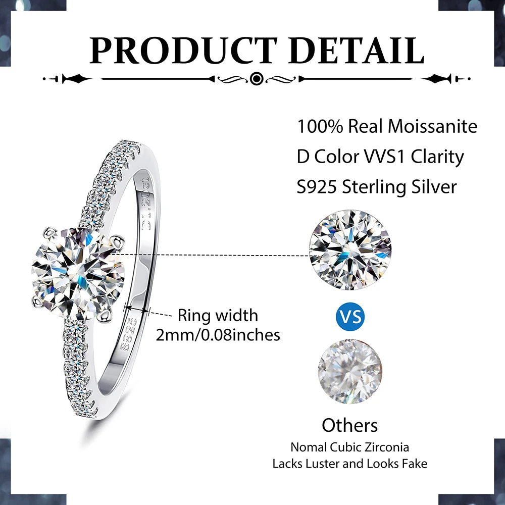 TRENDZ Round brilliant Cut Moissanite D color Ring with Certificate