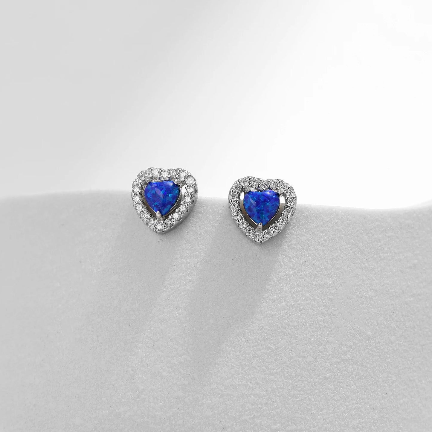 TRENDZ 925 Sterling Silver Sparkling Blue Opal Earrings