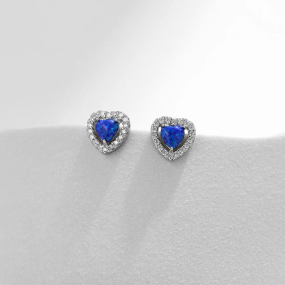 TRENDZ 925 Sterling Silver Sparkling Blue Opal Earrings