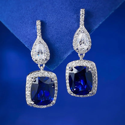 TRENDZ 925 Sterling Silver Earrings zircon blue diamond