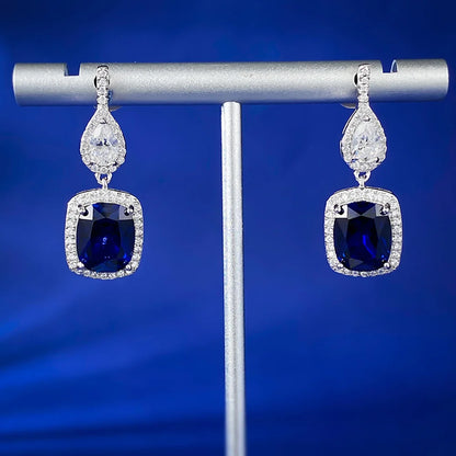 TRENDZ 925 Sterling Silver Earrings zircon blue diamond