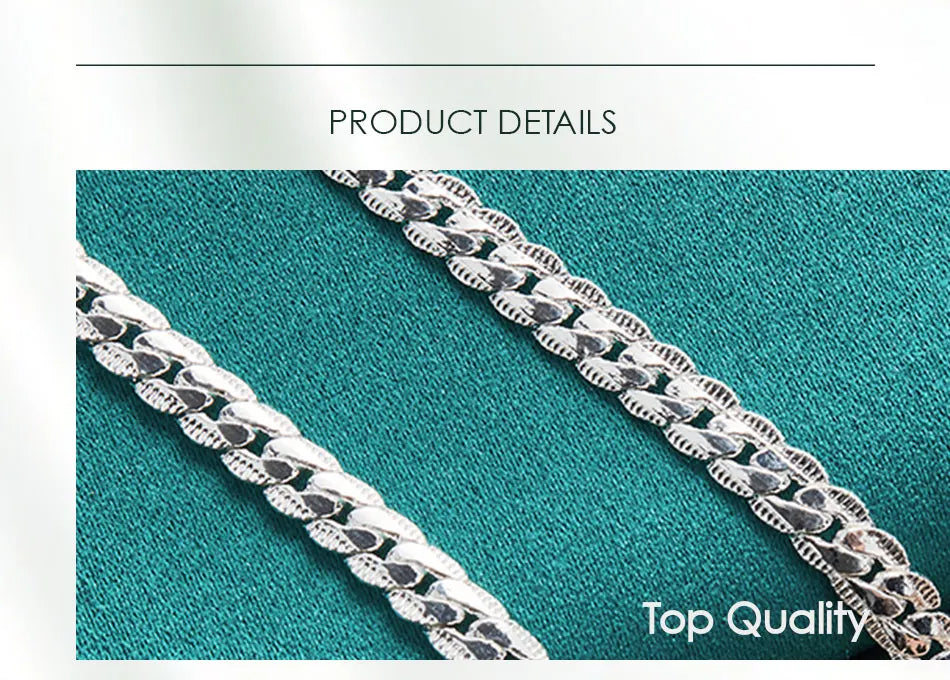 TRENDZ 925 Sterling Silver 6mm Side Chain Necklace