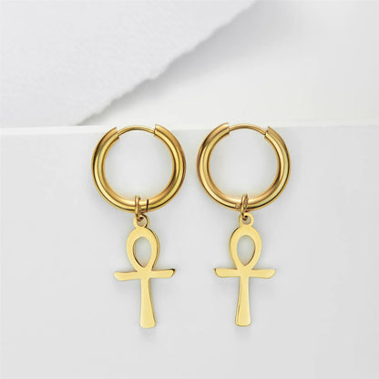 TRENDZ Ancient Egypt Ankh Cross Earrings