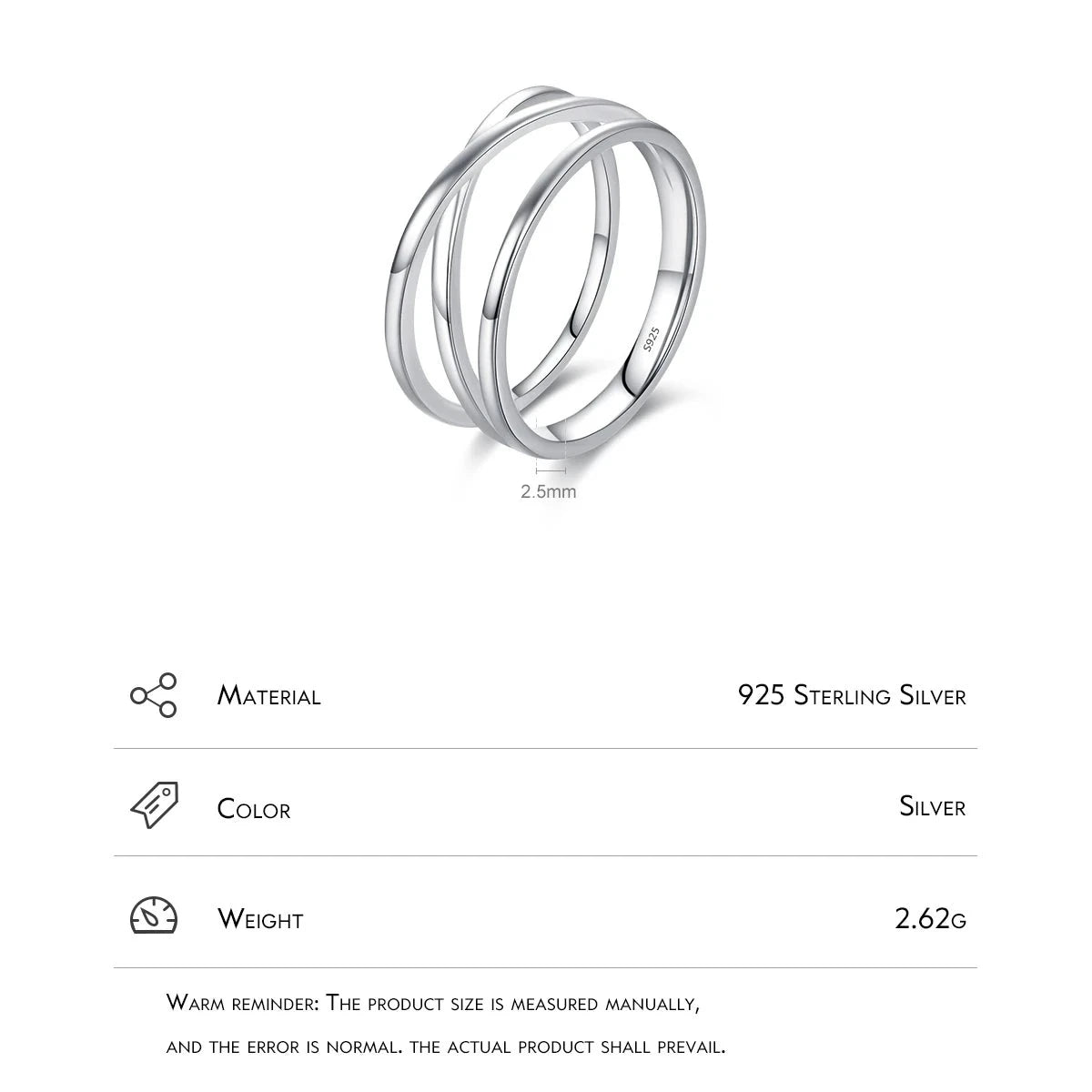 TRENDZ 925 Sterling Silver Cross Lines Ring